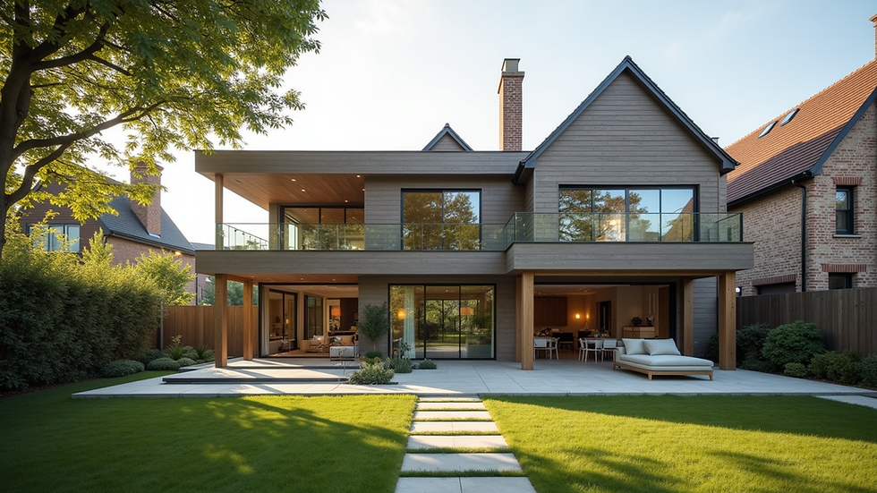 Eye-level view of a modern residential extension with large windows
