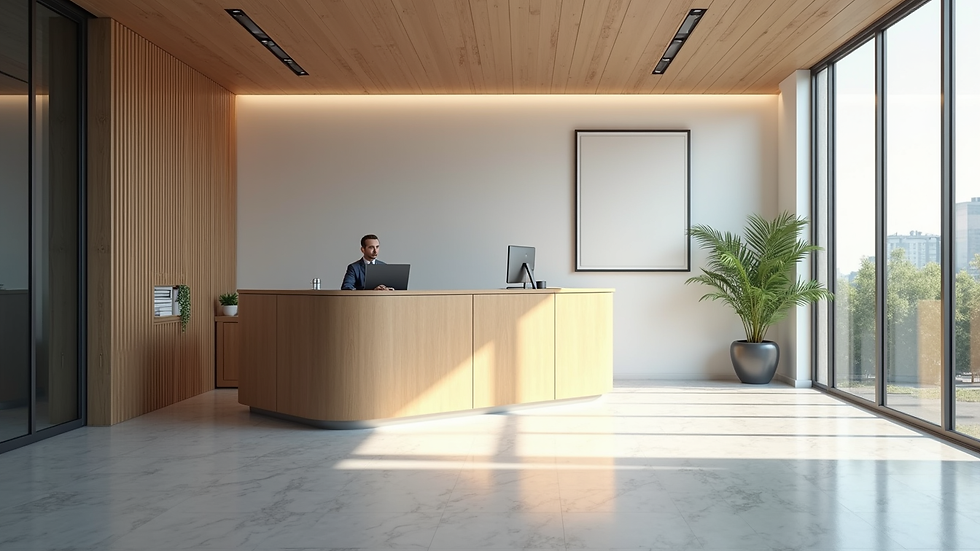 High angle view of a clean and organised office reception area