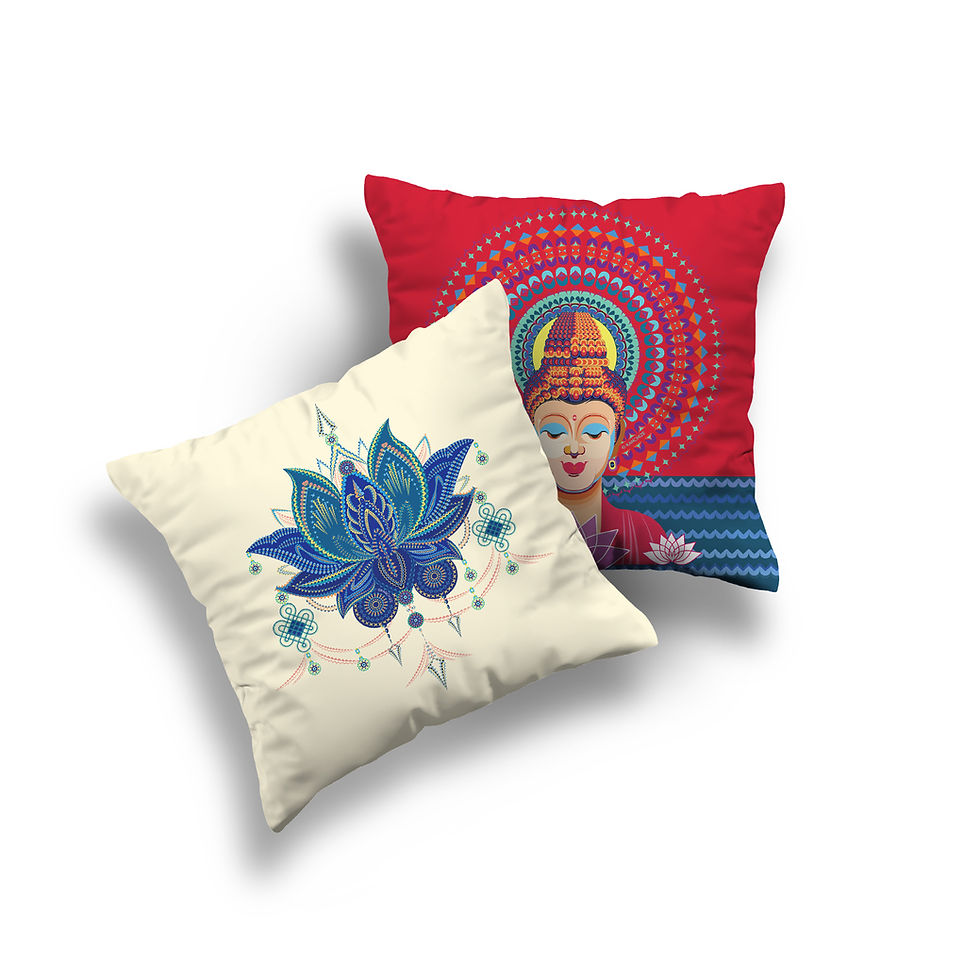 Kanchize Cushion Covers Set of 2 Covers 16x16 (Red Peace and White Lotus)