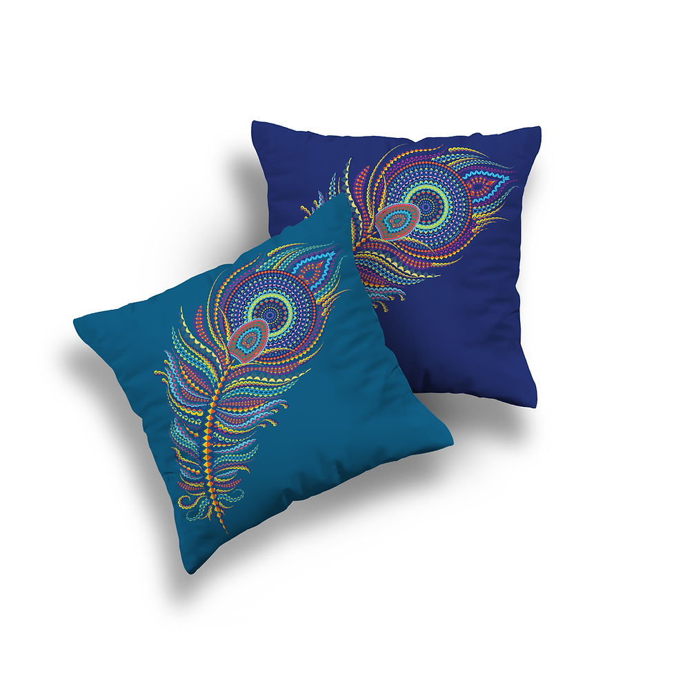 Kanchize Cushion Covers Set of 2 Covers (2, Peacock Feather - Blue and Turquoise