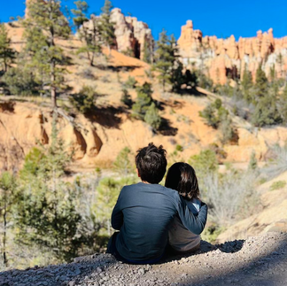 Kids taking in the views at the Mossy Cave trail.