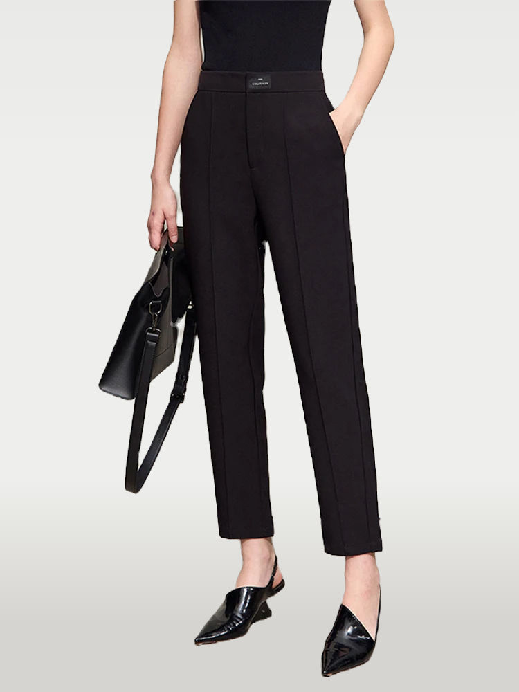 Polyester Set with Casual Straight Ankle Pants Autumn Blazer Minimalist Solid