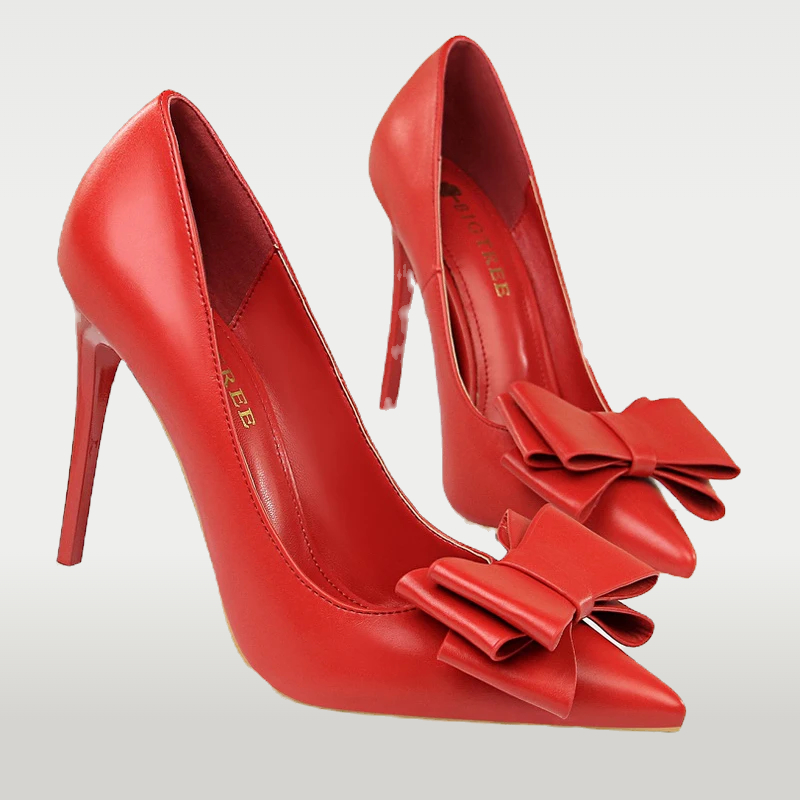 Black Classic Pointed Toe Pumps Super High Heel Butterfly knot Slip on PU for Black Classic Pointed Toe Pumps Super High Heel Butterfly knot Slip on PU view 4