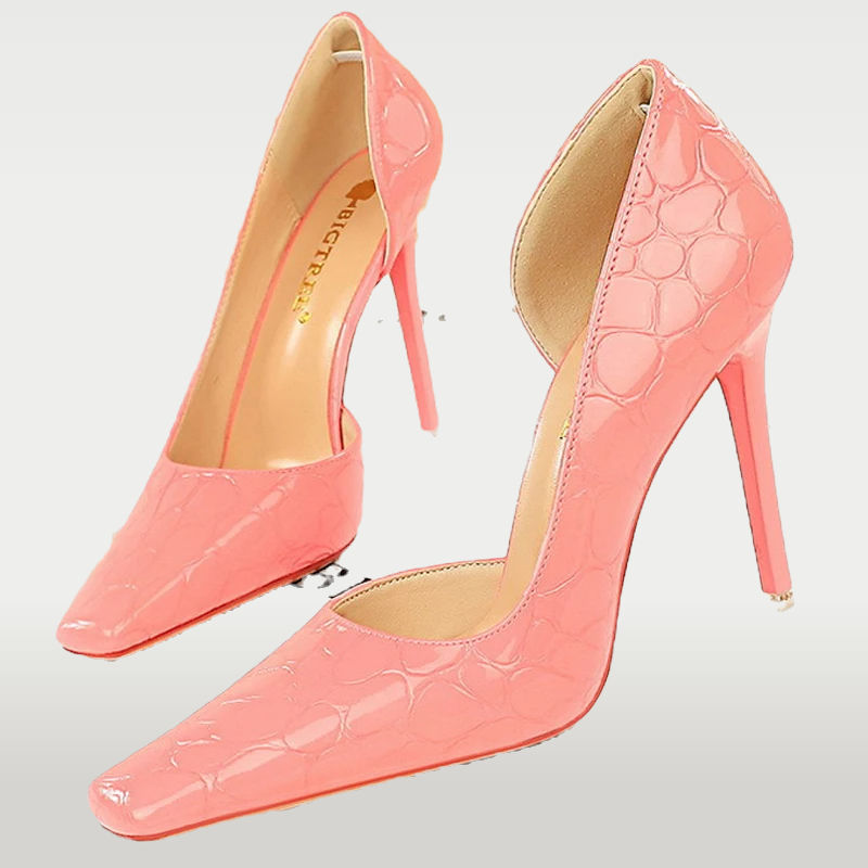 Women's Super High Stiletto Pumps with a square toe and patent leather upper, ideal for party outfits. Cusuti fashion