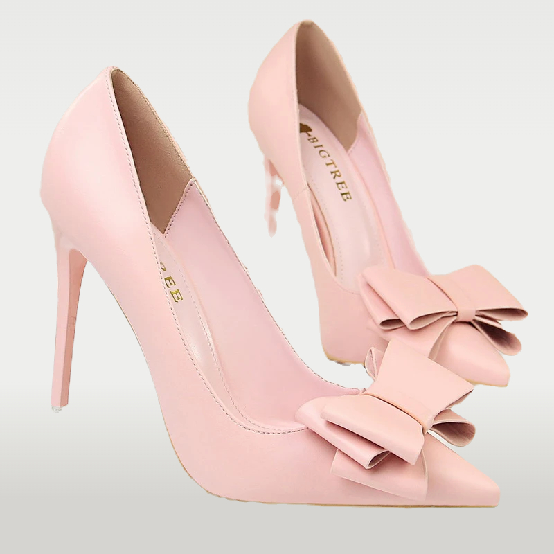 Black Classic Pointed Toe Pumps Super High Heel Butterfly knot Slip on PU for Black Classic Pointed Toe Pumps Super High Heel Butterfly knot Slip on PU view 3