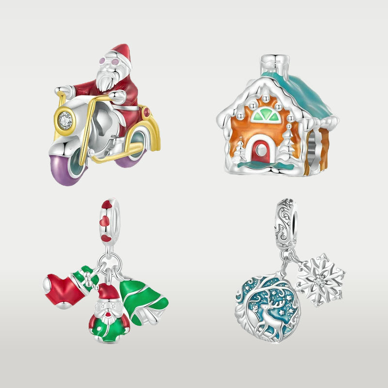 A charm featuring a delightful Christmas house design crafted from 925 sterling silver with colorful enamel accents and