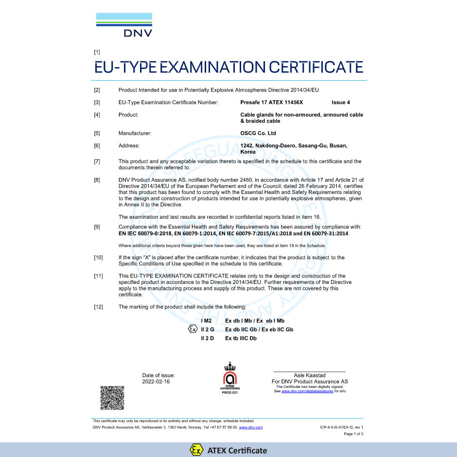 Thumbnail:  Explosion-proof Cable Gland for Armoured Steel Wire OS-E1UF ATEX certificate