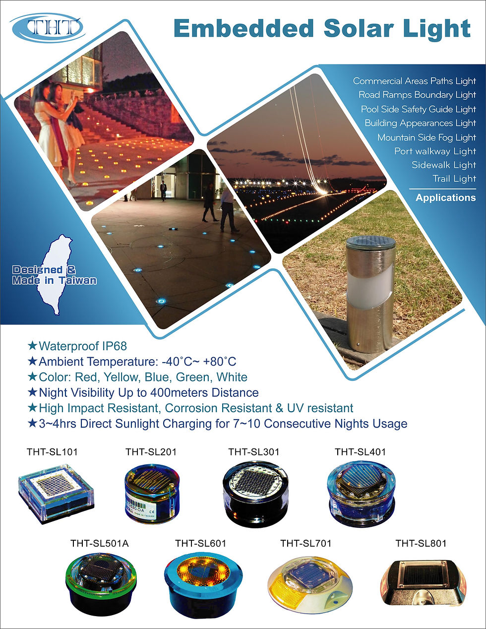 Embedded Solar Lights for Outdoor Aesthetic & Route Safety Guide Illumination.
