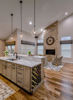 Fireplace Area & Kitchen