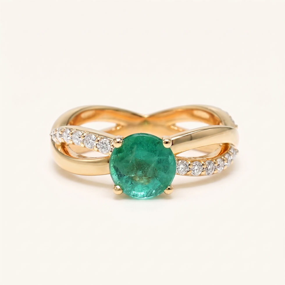 Emerald & Moissanite Crossover Engagement Ring