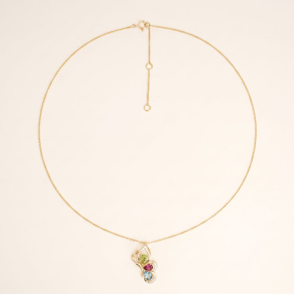 Tourmaline & Lab Grown Diamond Butterfly Necklace 1
