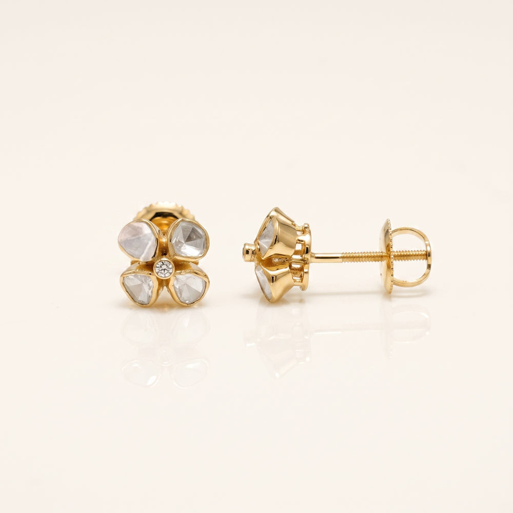 Lab Grown Diamond Polki Floral Stud Earrings