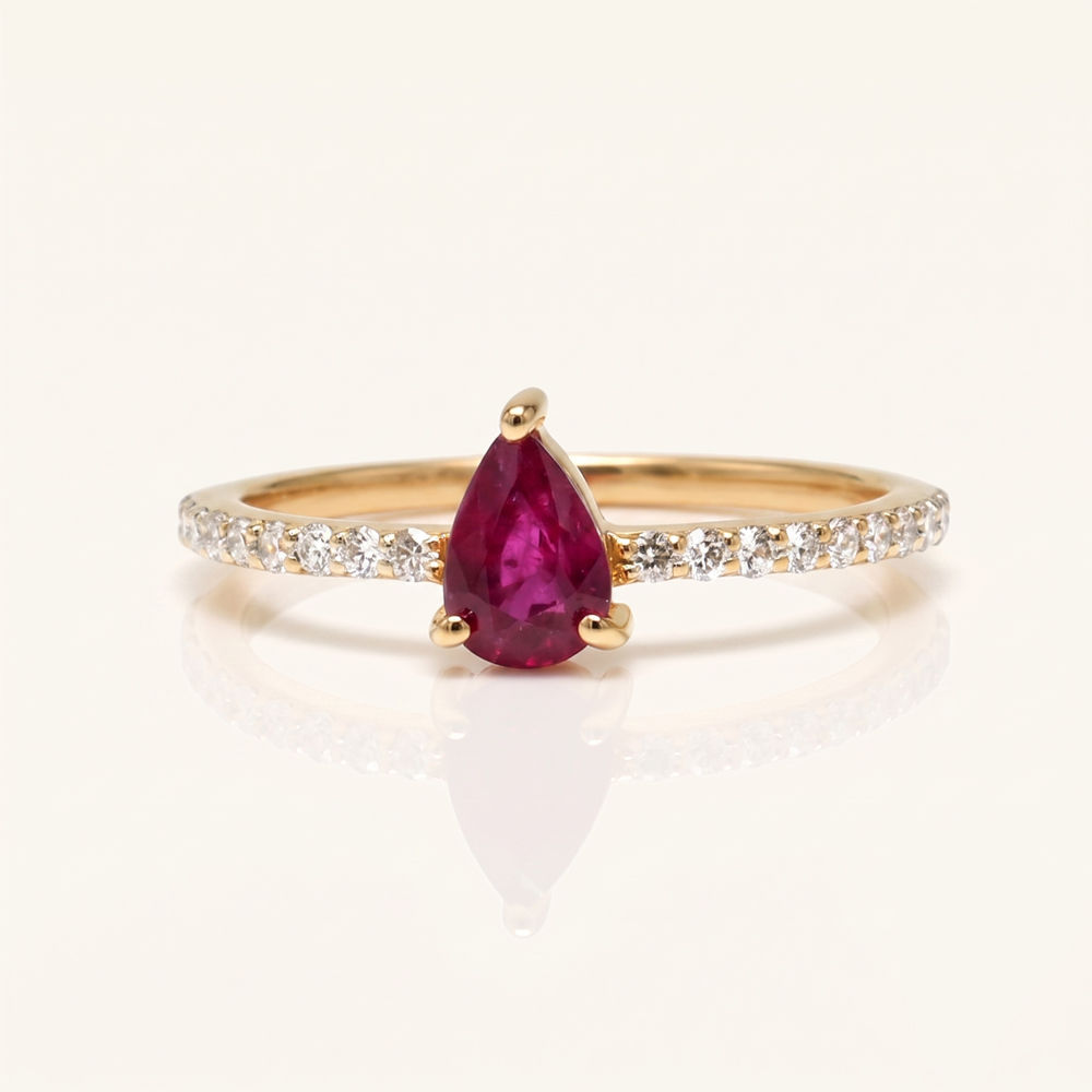 Pear Ruby Natural Diamond Engagement Ring