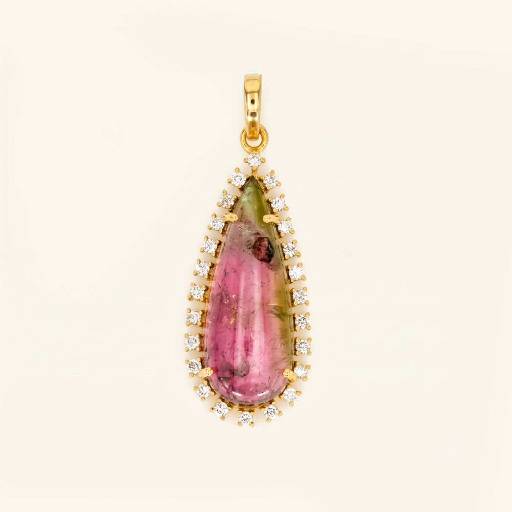Watermelon Tourmaline & Natural Diamond Pendant