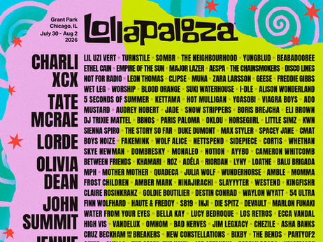Lollapalooza 2026 Lineup Unveils Charlie XCX, Tate McRae, Lorde, Olivia Dean, The Smashing Pumpkins, and More as Headliners