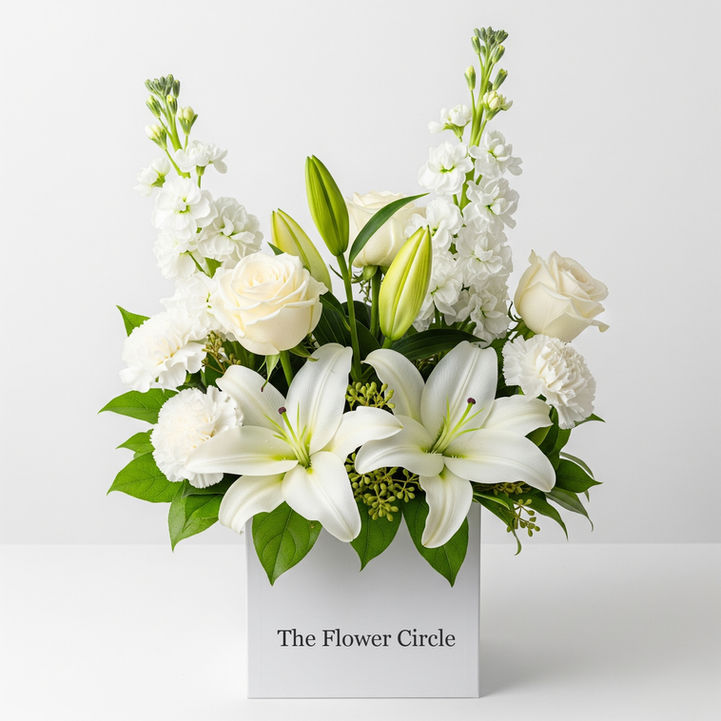 White flowers posy box arrangement