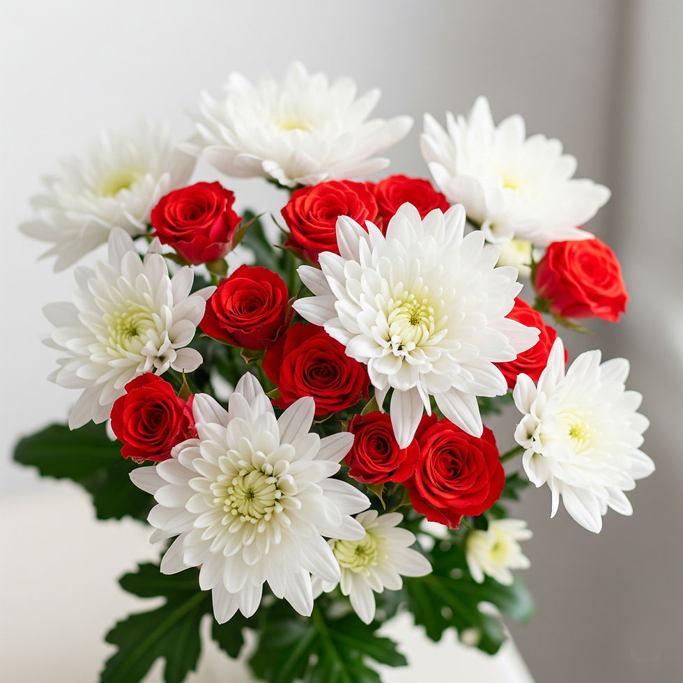 Thumbnail: spray roses and chrysanthemums red white