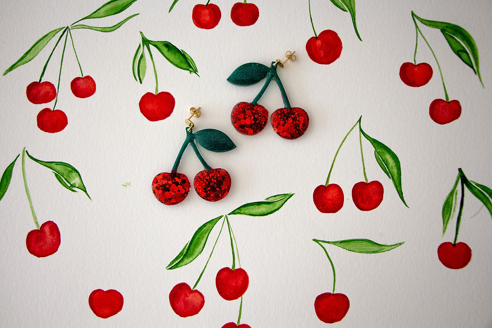 Miniature : Boucles d'oreilles femme cerise faites en France