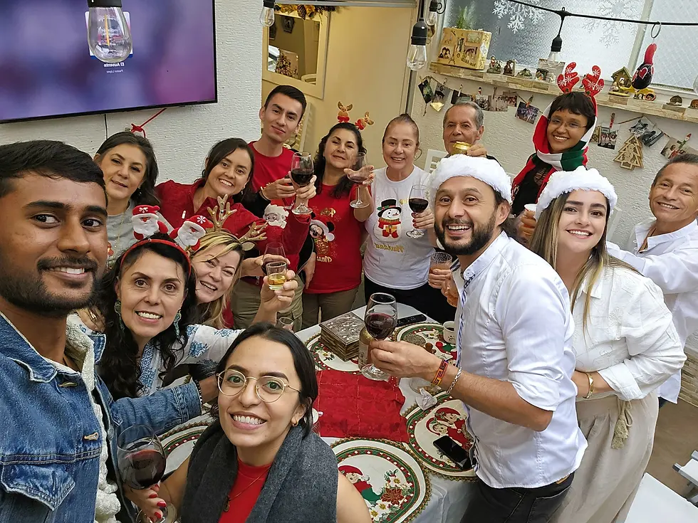 Family celebrating novenas in Colombia during the Christmas season