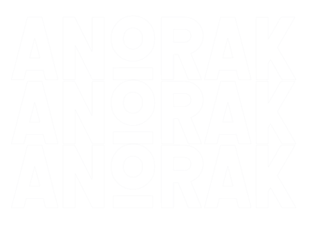 Anorak text repeated three times on a black background, minimalist design.