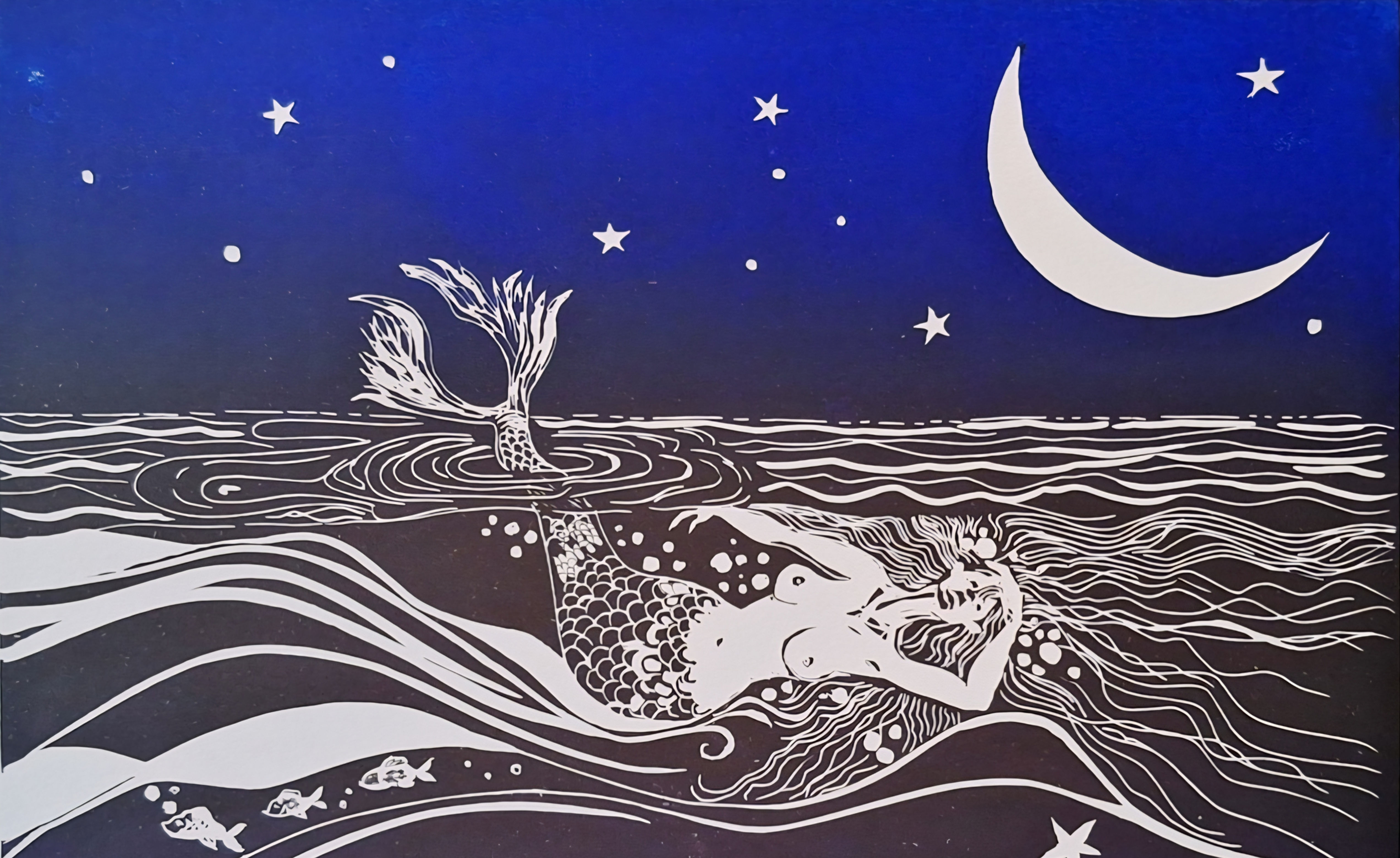 All at sea - linoprint