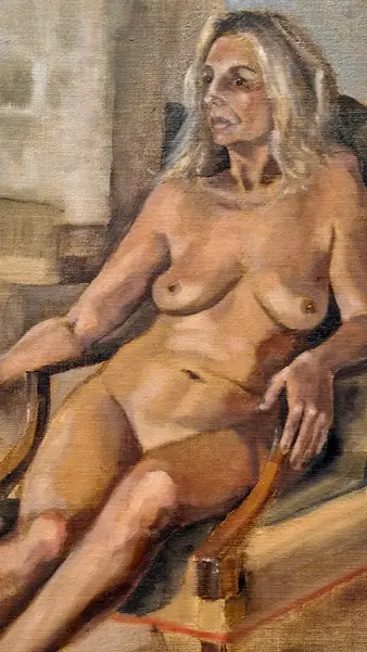 Oil sletch of seated female figure using Zorn palette in Florence Academy style