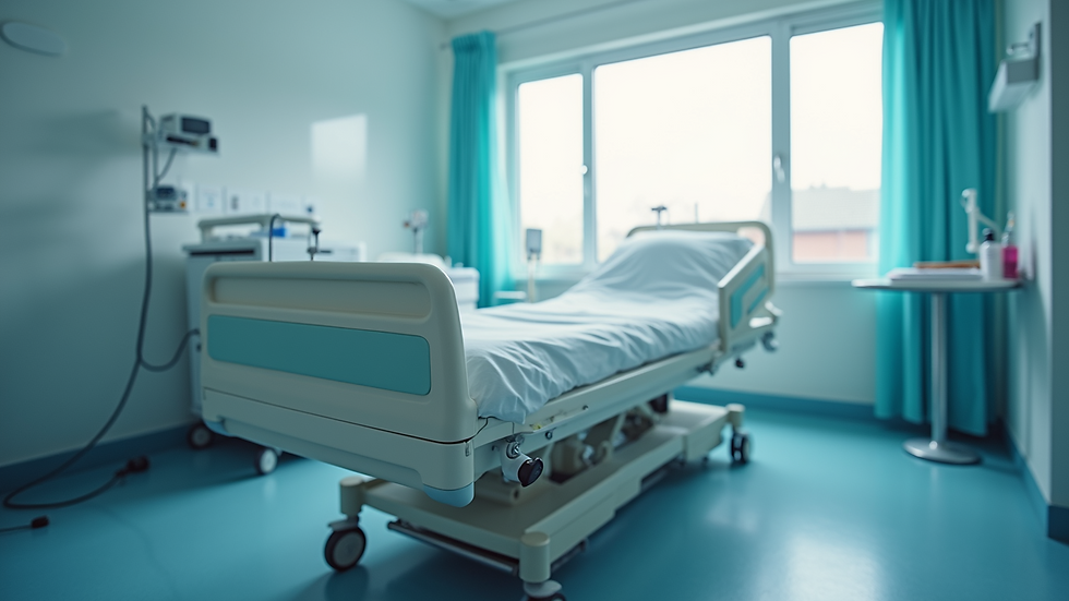 Eye-level view of a modern German-made medical bed in a hospital setting