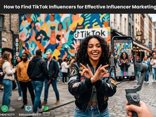 Person filming TikTok on a busy street, colorful mural in background. Text on image: How to Find TikTok Influencers for Effective Influencer Marketing