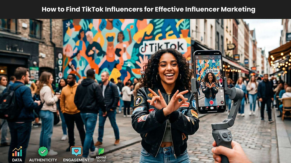 Person filming TikTok on a busy street, colorful mural in background. Text on image: How to Find TikTok Influencers for Effective Influencer Marketing
