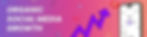 Organic social media growth text on pink-purple gradient with rising arrow and phone showing views analytics.
