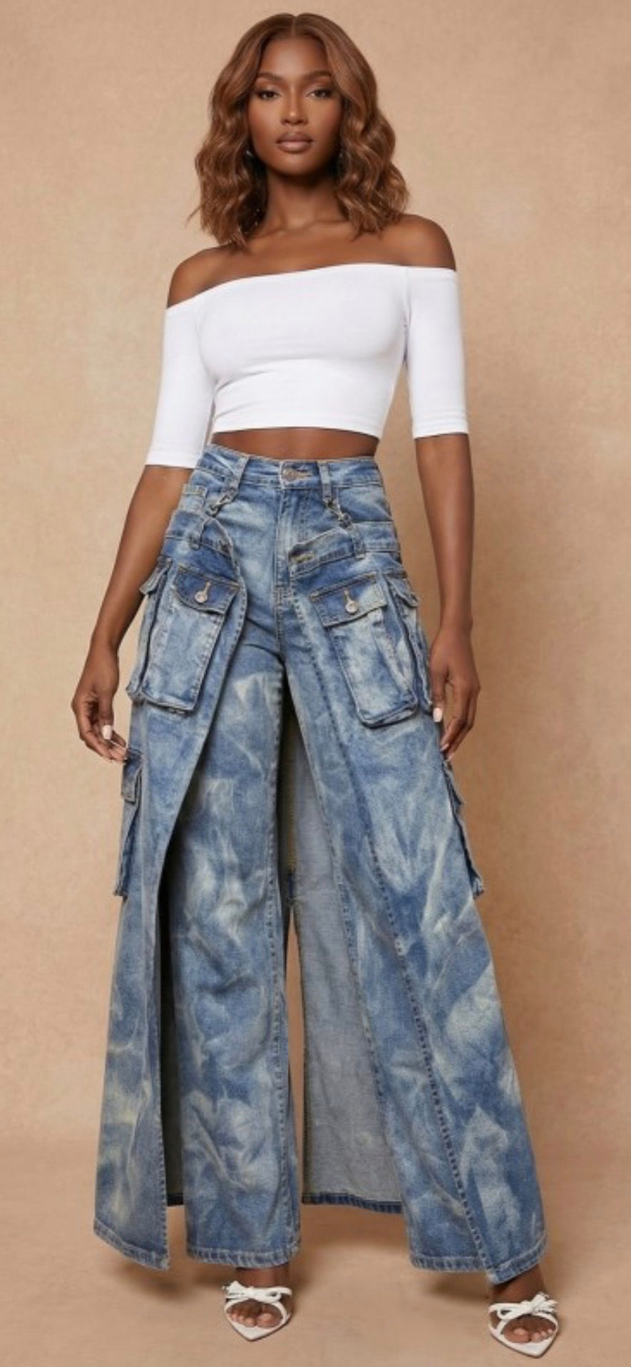 Denim Jeans with Maxi Cargo Skirt 