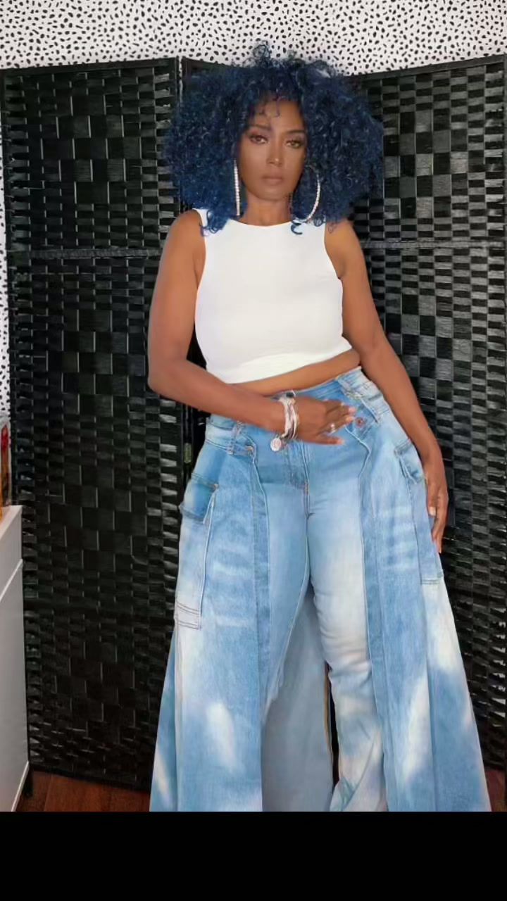 Thumbnail: Denim Jeans with Maxi Cargo Skirt 