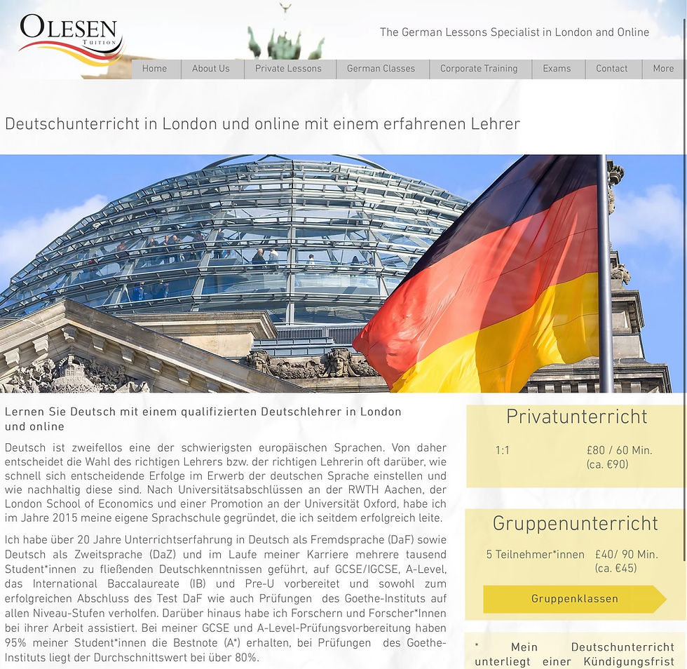 Deutschunterricht online website by Olesen Tuition