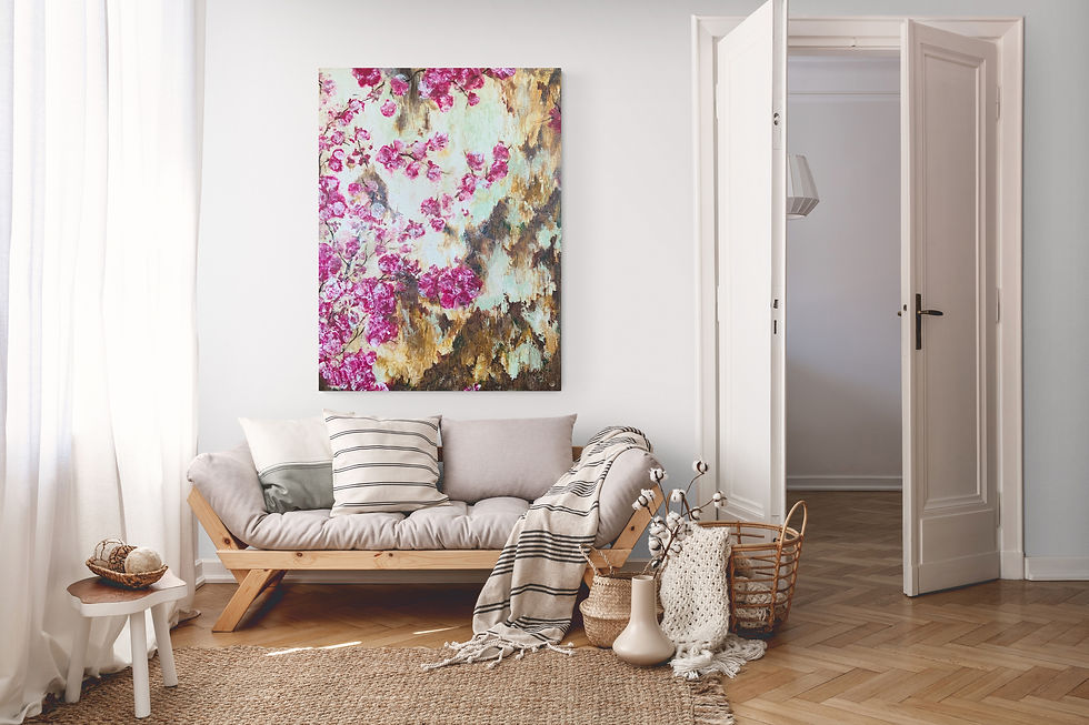 Mise en scène de l'Oeuvre Féminin Pluriel - 48'' x 36'' encaustique