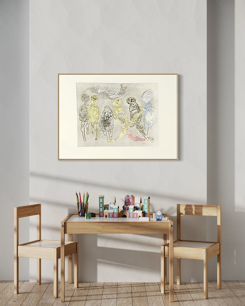 Thumbnail: 1970s Jacques Robert Signed Foil Aquatint Etching Home Mockup 4