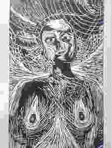 Aline Fonseca. A prismática (2018), xilogravura sobre papel de seda.