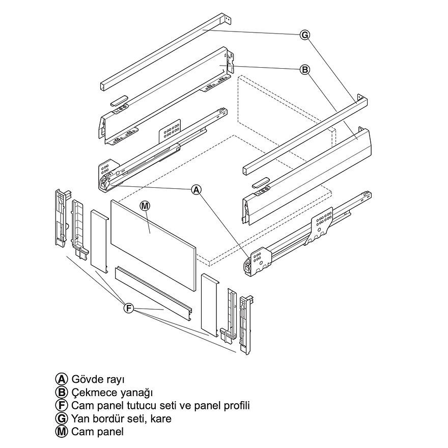 Hafele Matrix Box P Bordürlü Camlı Kiler Çekmecesi