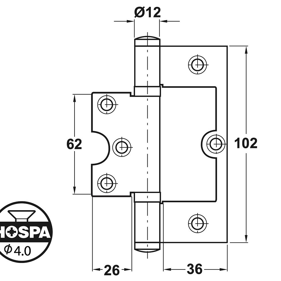 Küçük resim: Hafele Kelebek Menteşe Paslanmaz Çelik 201 102x74x2,5mm