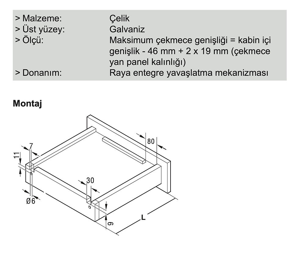 Küçük resim: Hafele Um S 25 Serisi Mandallı Gizli Ray Tek Açılım 450mm