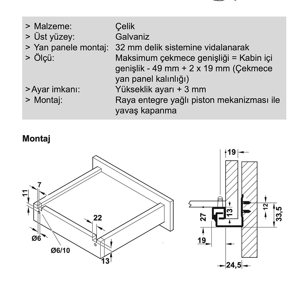 Küçük resim: Hafele Pow Serisi Mandallı Gizli Ray Tek Açılım 400mm