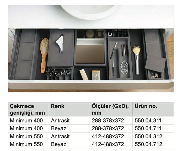 Hafele Cosy Çekmece Organiser 288/378 mm Antrasit