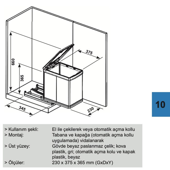 Küçük resim: Hafele Bravo White Çöp Kutusu Beyaz 35cm 16lt