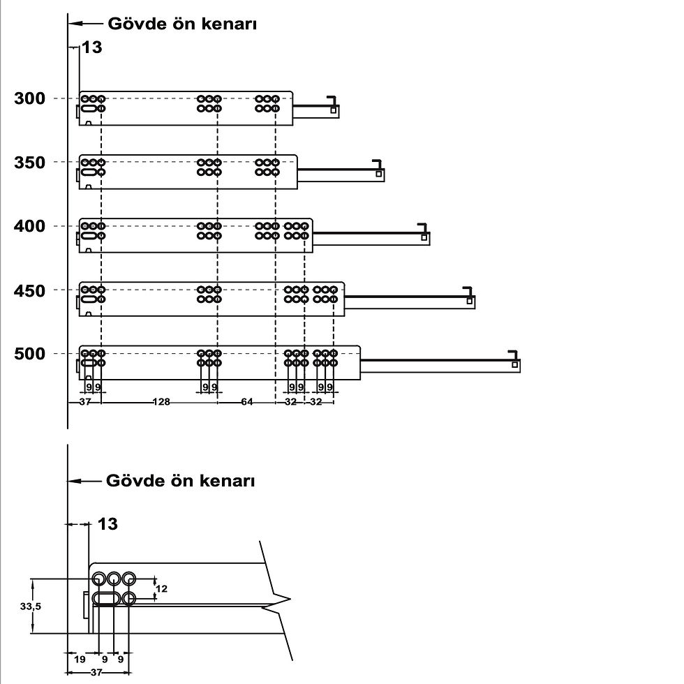 Küçük resim: Hafele Pow Serisi Mandallı Gizli Ray Tek Açılım 300mm