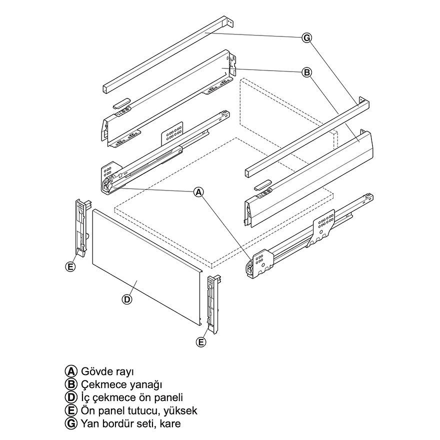 Küçük resim: Hafele Matrix Box P Bordürlü Kiler Çekmecesi Antrasit 900mm 450mm