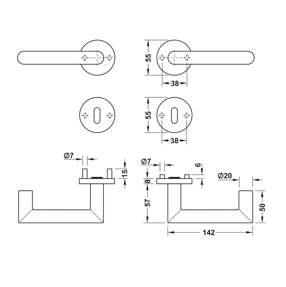 Plack Poty Kapı Kolu Paslanmaz Çelik Oda Tipi (F)