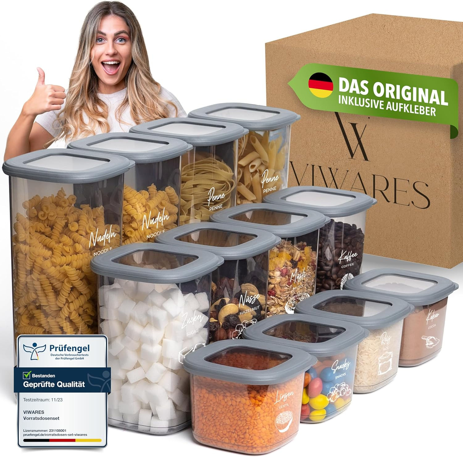 Viwares Storage Jars with Lid, Airtight, Set of 12 Storage Containers, BPA-Free,