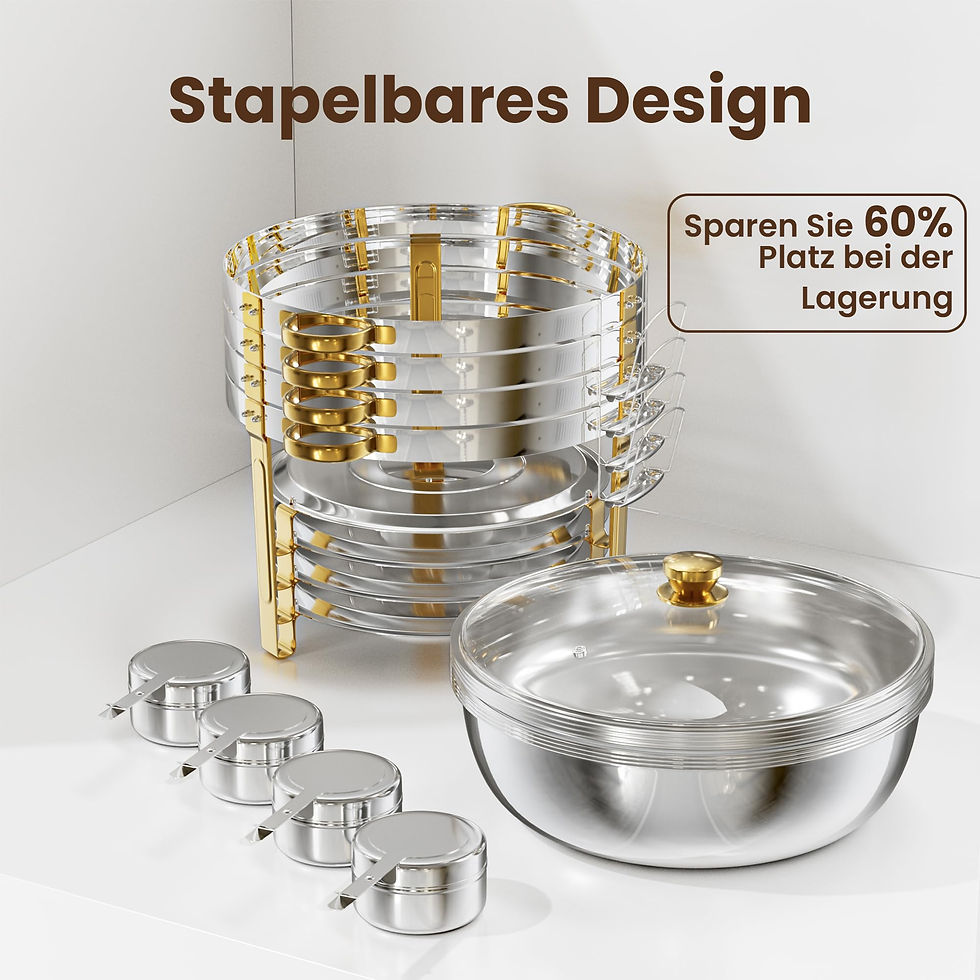Miniaturbild: WARMOUNTS Chafing Dish 4er Set 7,5L Gold & Silber, Speisenwärmer Buffet Rund ...