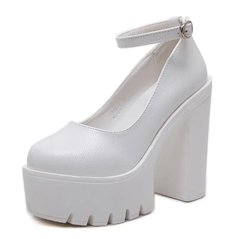 Miniatura: Women's Platform Pumps with Ankle Buckle Strap and Square Heel