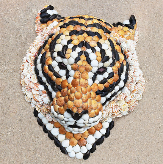 Fierce Tiger sand and seashell art by Anna Chan