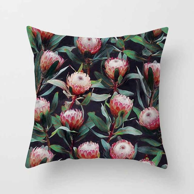Miniatura: Vintage Flower Tropical Leaves Cushion Cover